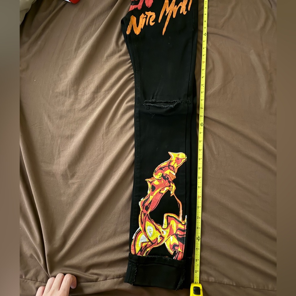 MacKeen MK 200 Jet Black Graphic Jeans Paint Drip Distressed Streetwear‎ - Picture 11 of 11